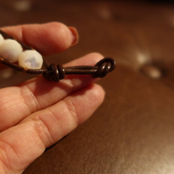 $145 Chan Luu bracelet with white stones brown leather tag stamped CL - Picture 7 of 11